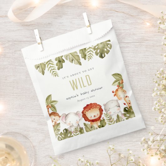 かわいい野生の熱帯サファリ動物の赤ちゃんシャワー フェイバーバッグ (クリップ留めされた状態)