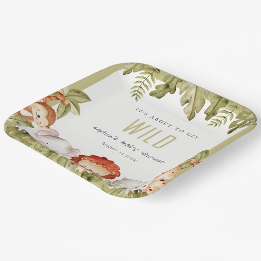 かわいい野生の熱帯サファリ動物の赤ちゃんシャワー ペーパープレート (傾斜あり)