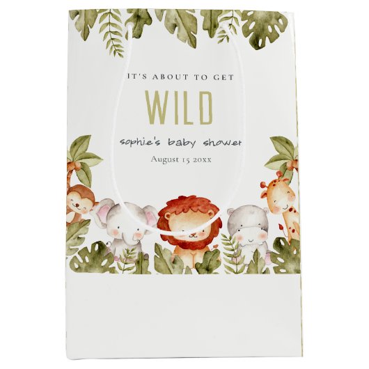 かわいい野生の熱帯サファリ動物の赤ちゃんシャワー ミディアムペーパーバッグ (正面)