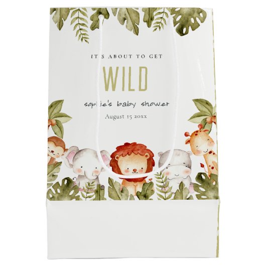 かわいい野生の熱帯サファリ動物の赤ちゃんシャワー ミディアムペーパーバッグ (裏面)
