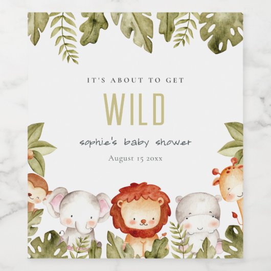 かわいい野生の熱帯サファリ動物の赤ちゃんシャワー ワインラベル (シングルラベル)