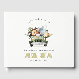 かわいい野生の熱帯ジャングル動物in車の誕生日 ゲストブック