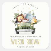 かわいい野生の熱帯ジャングル動物in車の誕生日 スクエアシール (正面)