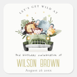 かわいい野生の熱帯ジャングル動物in車の誕生日 スクエアシール