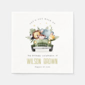 かわいい野生の熱帯ジャングル動物in車の誕生日 スタンダードカクテルナプキン (正面)