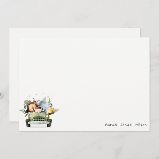かわいい野生の熱帯ジャングル動物in車の誕生日 ノートカード (正面/裏面)