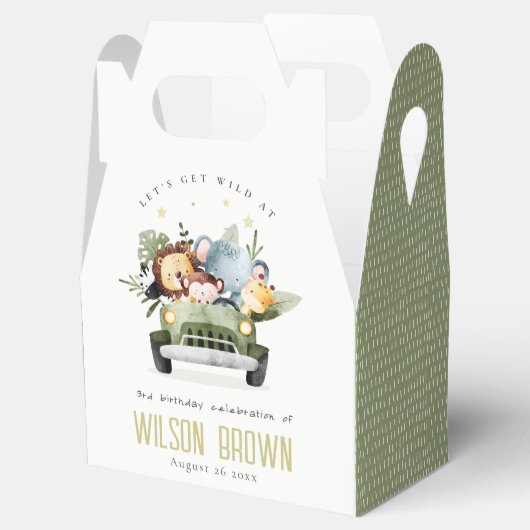 かわいい野生の熱帯ジャングル動物in車の誕生日 フェイバーボックス (オープン)