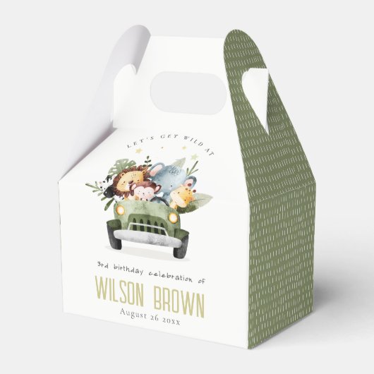 かわいい野生の熱帯ジャングル動物in車の誕生日 フェイバーボックス (正面サイド)