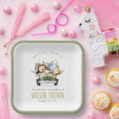 かわいい野生の熱帯ジャングル動物in車の誕生日 ペーパープレート (パーティー)