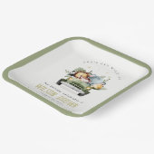 かわいい野生の熱帯ジャングル動物in車の誕生日 ペーパープレート (傾斜あり)