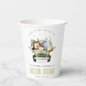 かわいい野生の熱帯ジャングル動物in車の誕生日 紙コップ (正面)