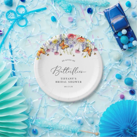 かわいい野生の花と蝶の花のブライズシャワー ペーパープレート (パーティー)