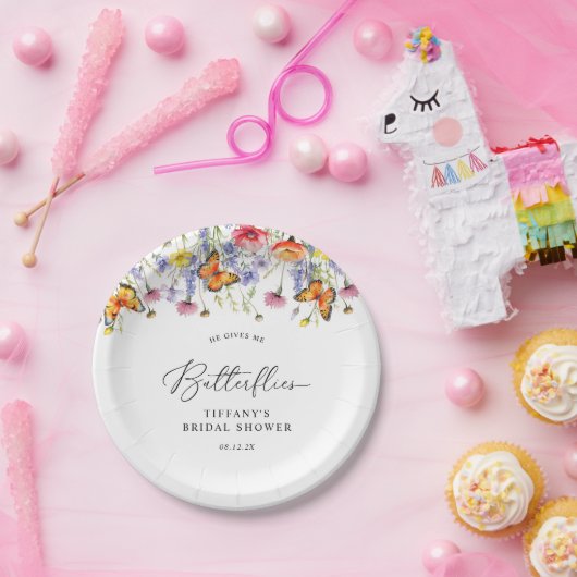 かわいい野生の花と蝶の花のブライズシャワー ペーパープレート (パーティー)