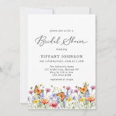 かわいい野生の花と蝶の花のブライズシャワー 招待状 (正面)