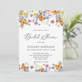 かわいい野生の花と蝶の花のブライズシャワー 招待状 (スタンド正面)