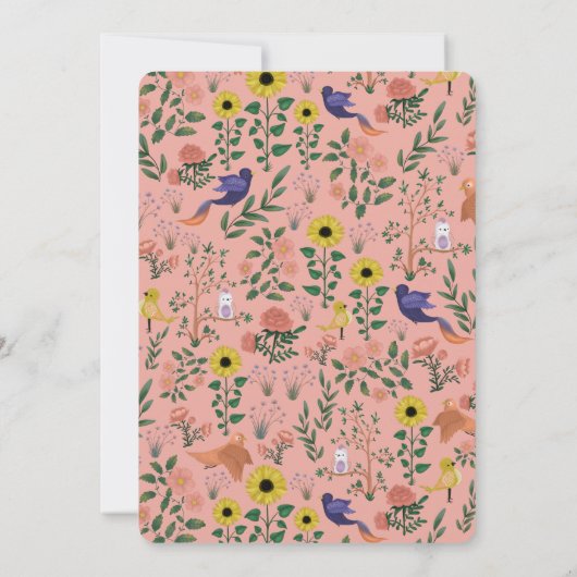 かわいい野生の花と鳥茶パーティー赤ちゃんシャワー 招待状 (裏面)