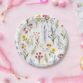 かわいい野生の花の水彩植物学 ペーパープレート