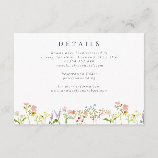 かわいい野生の花の cottagecore ウェディングの詳細 エンクロージャーカード (正面)