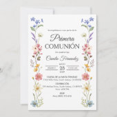 かわいい野生の花プリメラcomunion最初の聖体 招待状 (正面)