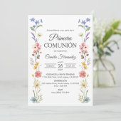 かわいい野生の花プリメラcomunion最初の聖体 招待状 (スタンド正面)