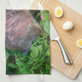 かわいい野生の茶色いウサギの野生動物  キッチンタオル (四つ折り)