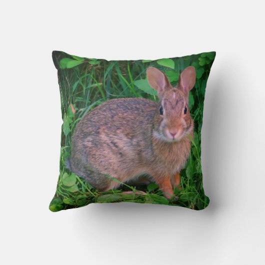 かわいい野生の茶色のウサギの野生動物 クッション (裏面)