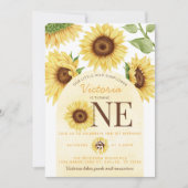 かわいい野生ひまわりターニングONE 1歳の誕生日パーティー 招待状 (正面)