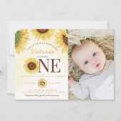 かわいい野生ひまわりターニングONE 1歳の誕生日パーティー 招待状 (正面)