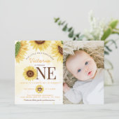 かわいい野生ひまわりターニングONE 1歳の誕生日パーティー 招待状 (スタンド正面)