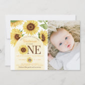かわいい野生ひまわりターニングONE 1歳の誕生日パーティー 招待状 (正面)