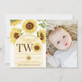 かわいい野生ひまわりターニングTWO 2歳の誕生日パーティー 招待状 (正面)