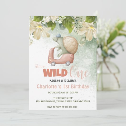 かわいい野生ワンカメ動物の自転車1歳の誕生日 招待状 (スタンド正面)