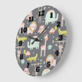 かわいい野生動物の漫画イラストレーション子供部屋 ラージ壁時計 (傾斜)