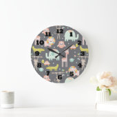 かわいい野生動物の漫画イラストレーション子供部屋 ラージ壁時計 (ホーム)