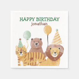 かわいい野生動物の誕生日 スタンダードカクテルナプキン