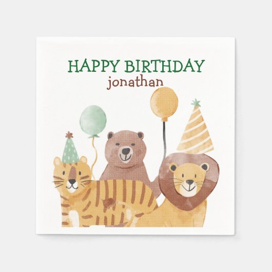 かわいい野生動物の誕生日 スタンダードカクテルナプキン (正面)