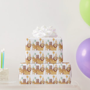 かわいい野生動物の誕生日 ラッピングペーパー