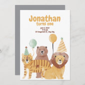 かわいい野生動物の誕生日 招待状 (正面/裏面)