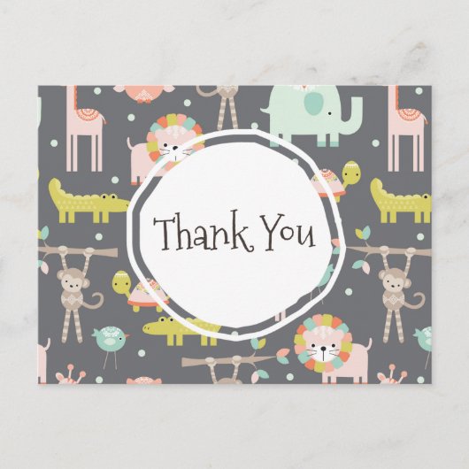 かわいい野生動物イラストレーションありがとう ポストカード (正面)