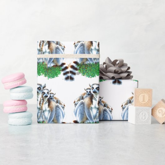 かわいい野生動物キツネザル動物 ラッピングペーパー (ベビーシャワー)