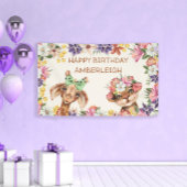 かわいい野生動物キリン花ハッピーバースデー 横断幕