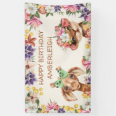 かわいい野生動物キリン花ハッピーバースデー 横断幕 (縦)