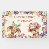 かわいい野生動物キリン虎の花誕生日 横断幕 (横)