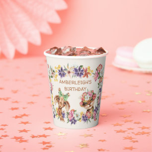 かわいい野生動物キリン虎の花誕生日 紙コップ