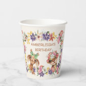 かわいい野生動物キリン虎の花誕生日 紙コップ (裏面)