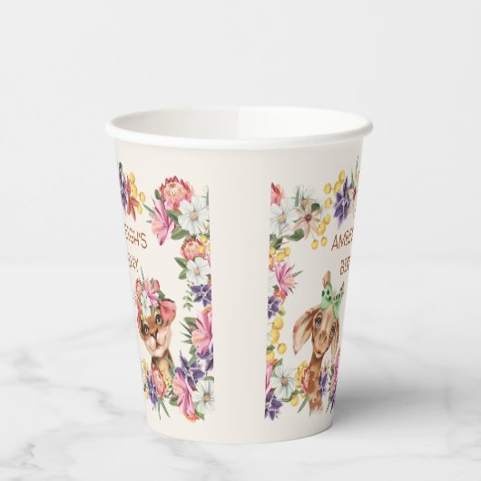 かわいい野生動物キリン虎の花誕生日 紙コップ (左)