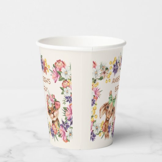 かわいい野生動物キリン虎の花誕生日 紙コップ (右)