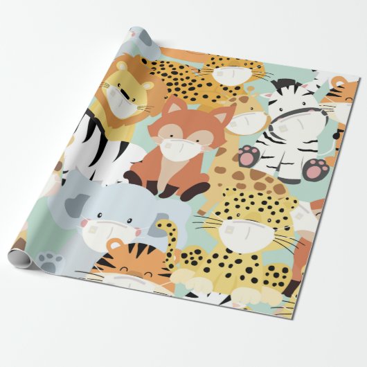 かわいい野生動物仮面をかぶったラッピング紙 ラッピングペーパー (アンロールド)