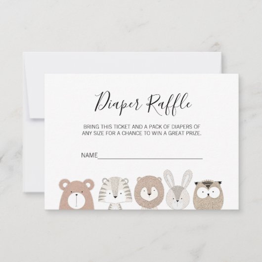 かわいい野生動物赤ちゃんシャワーおむつラッフルチケット 招待状 (正面)