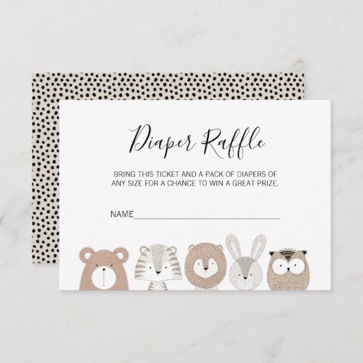 かわいい野生動物赤ちゃんシャワーおむつラッフルチケット 招待状 (正面/裏面)